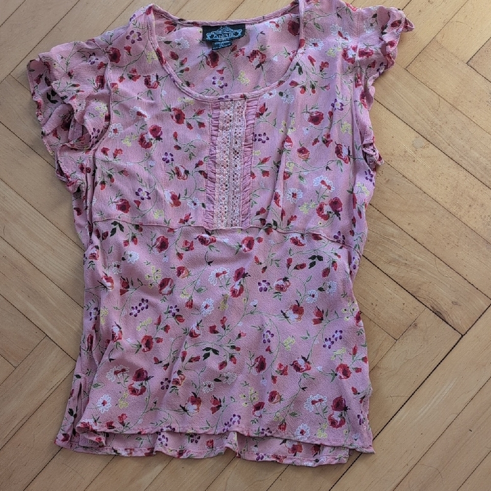 Floral Pink Blouse with Ruffle Sleeves